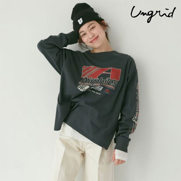 【SALE20%OFF】【即納】アングリッド ungrid トップス 24秋冬 ロゴロングスリーブTee 長袖 ミドル丈 112452753201