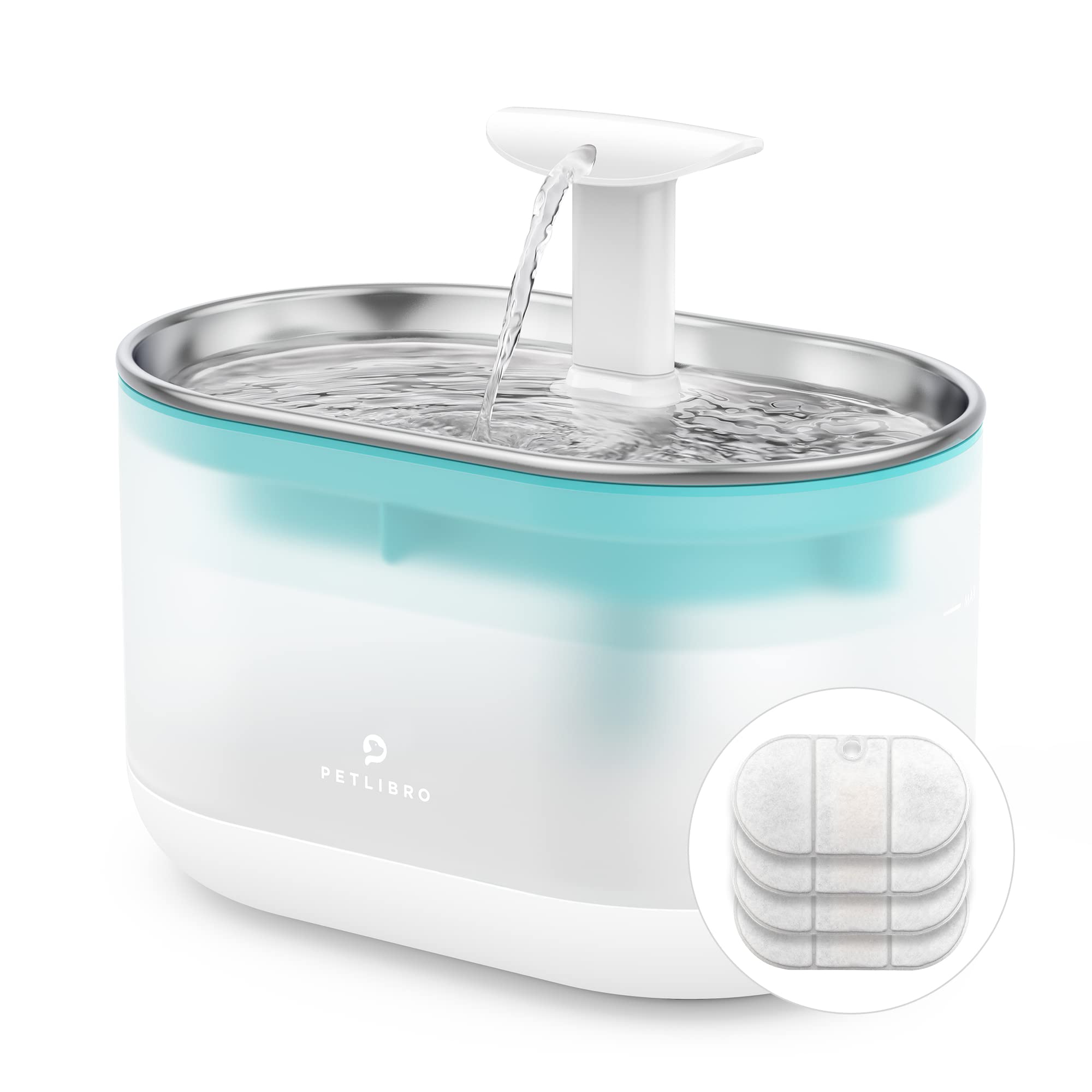PETLIBRO 猫 水飲み器 フィルター4枚付き 2.1L大容量 4重濾過 静音 自動給水器 2種類の給水モード ステンレス受け皿 猫給水器 BPAフリー 中小型犬用 見える水位線 水洗い可能 (ス