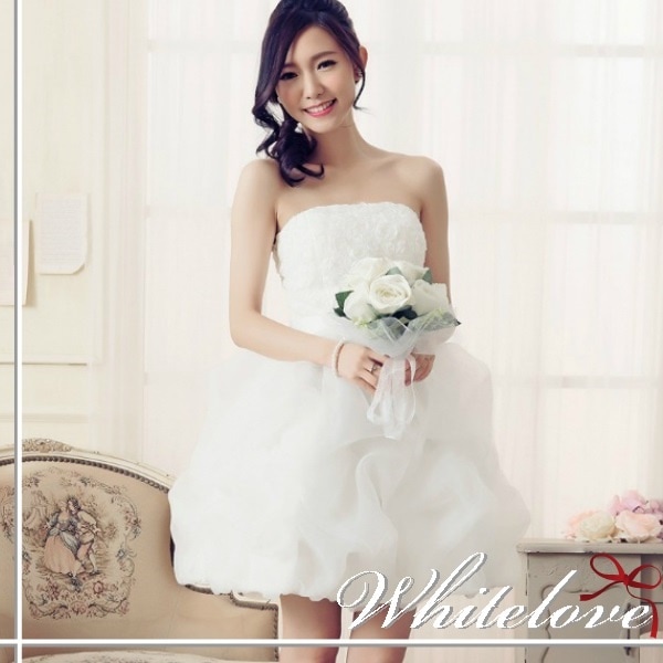 ウェディングドレス ミニ ミニドレス 花嫁 二次会 結婚式 披露宴 ドレス ウエディングドレス パーティードレス 演奏会 発表会 ステージ ドレス 衣装 大きいサイズ 編み上げ ベアトップ リボン ミ