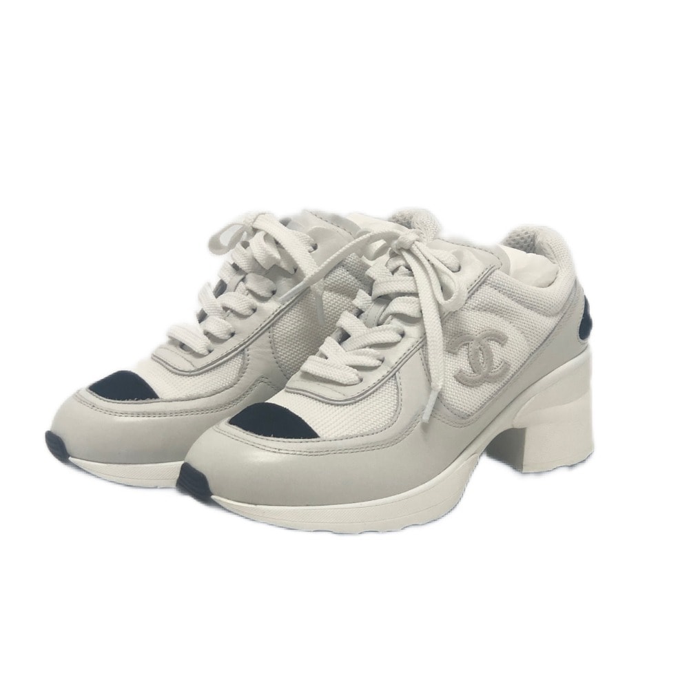 スニーカー G46871 ココマーク ミックス ファイバーシャイニー カーフスキン & スエード カーフスキン 2025/26秋冬 ヒール キャンバス/スエード ホワイト