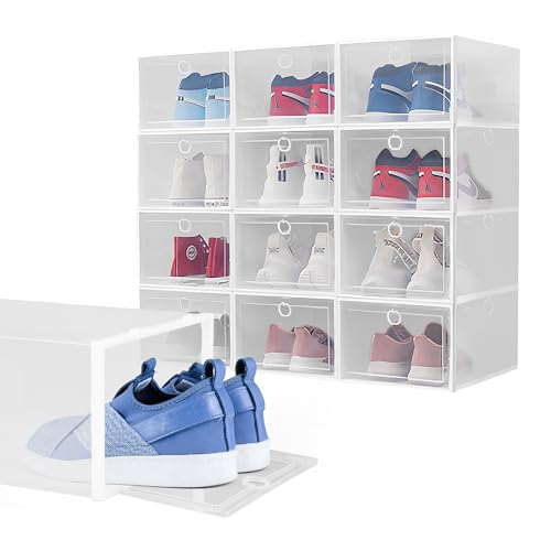 aleawol シューズボックス 12個セット 靴箱 収納 33x23x14cm プラスチック透明 スニーカーケース 男女兼用サイズ 防水 防塵 防汚 通気 多層 靴収納ボックス 大容量 靴ケース 開