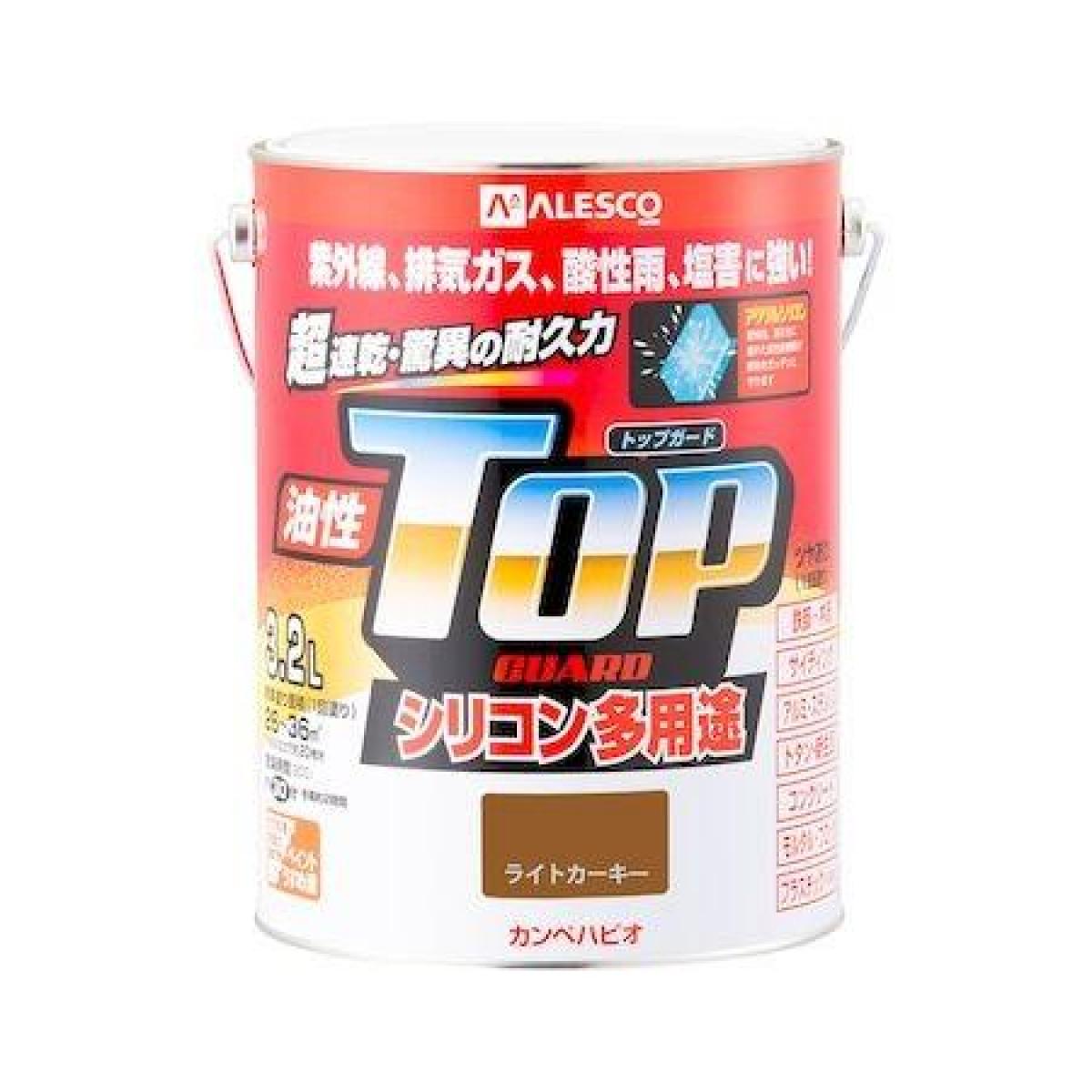 カンペハピオ ペンキ 塗料 油性 つやあり シリコン樹脂 多用途 超速乾 さび止め剤入り トップガード ライトカーキ 3.2L 油性塗料