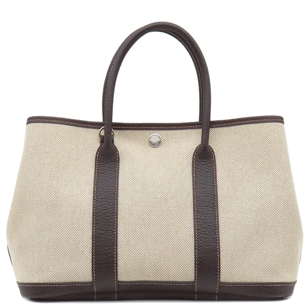 エルメス HERMES 2WAYバッグ ガーデンパーティーTPM トワルアッシュ レザー ナチュラル×マロン シルバー金具 茶 ショルダー 斜め掛け I刻印 【保存袋】【中古】 143,170円