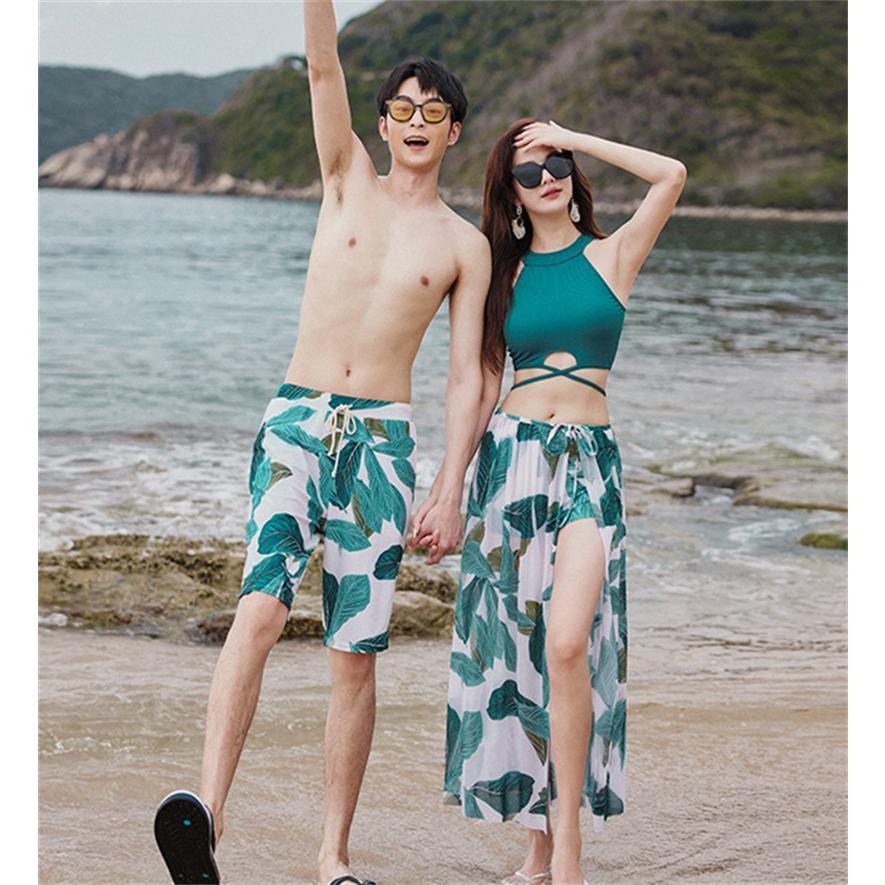 レディース 旅行 ビキニ 水着セット 男女ビーチウェア タンキニ 夏ペアルック スカート メンズ 柄物 サーフパンツ ショートパンツ カップル水着 海パン