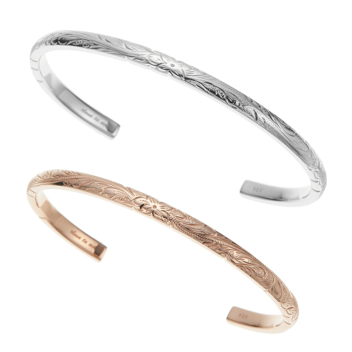 ペアバングル レディース メンズ シルバー925 ハワイアンジュエリー 華奢 細身 プルメリア 波