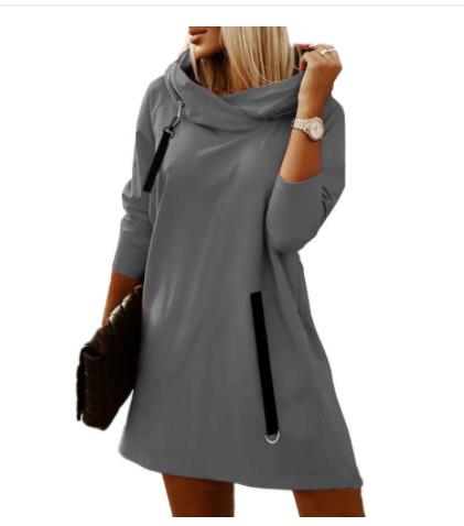 秋と冬のクロス - 新しい女性のゆるいジッパーフード付きロングスリーブドレス 5,639円