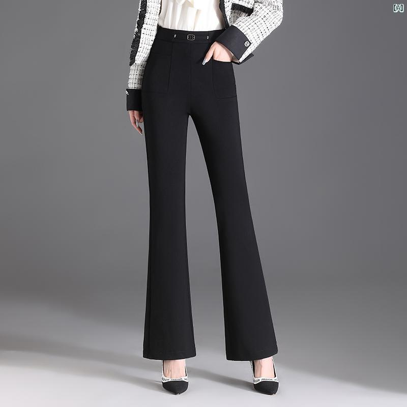 母 ブラック ベルボトムパンツ 秋 ズボン 風 大きいサイズ ブーツ カット
