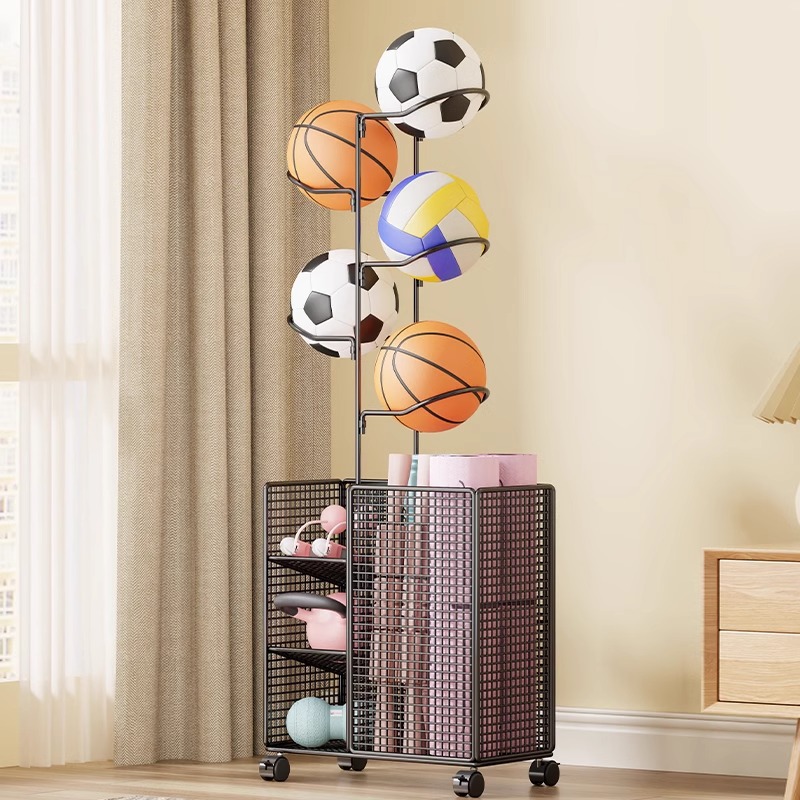 ホームインドアバスケットボールストレージラックスクールサッカーバスケットボールホルダーマルチレイヤープレースメントラックチルドレンズストレージバスケット