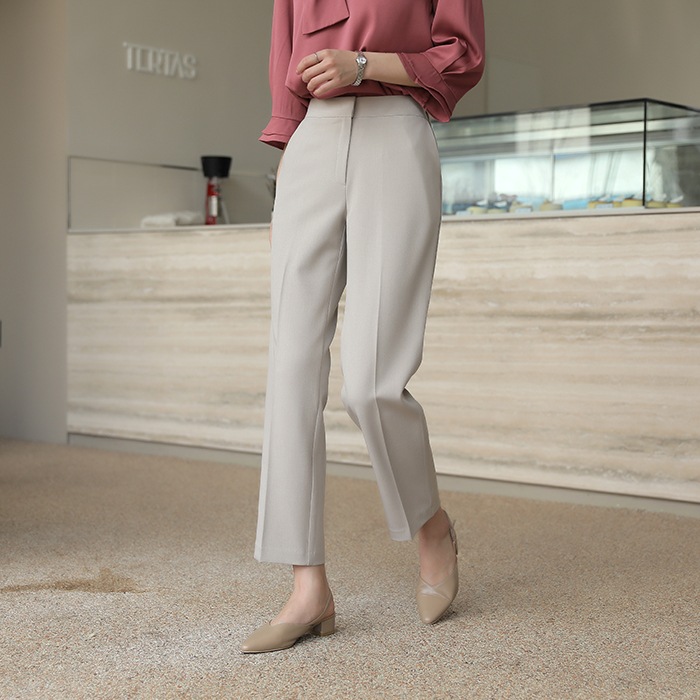 [韓国ファッション] 後ろウエストゴム ストレッチ クロップドスラックス