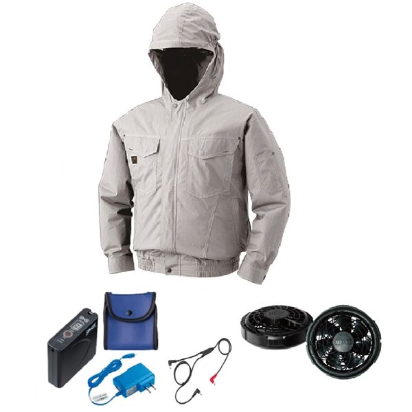 KU91410 空調服 綿薄手フード付 FAN2300B/LISUPER1セット シルバー 4L