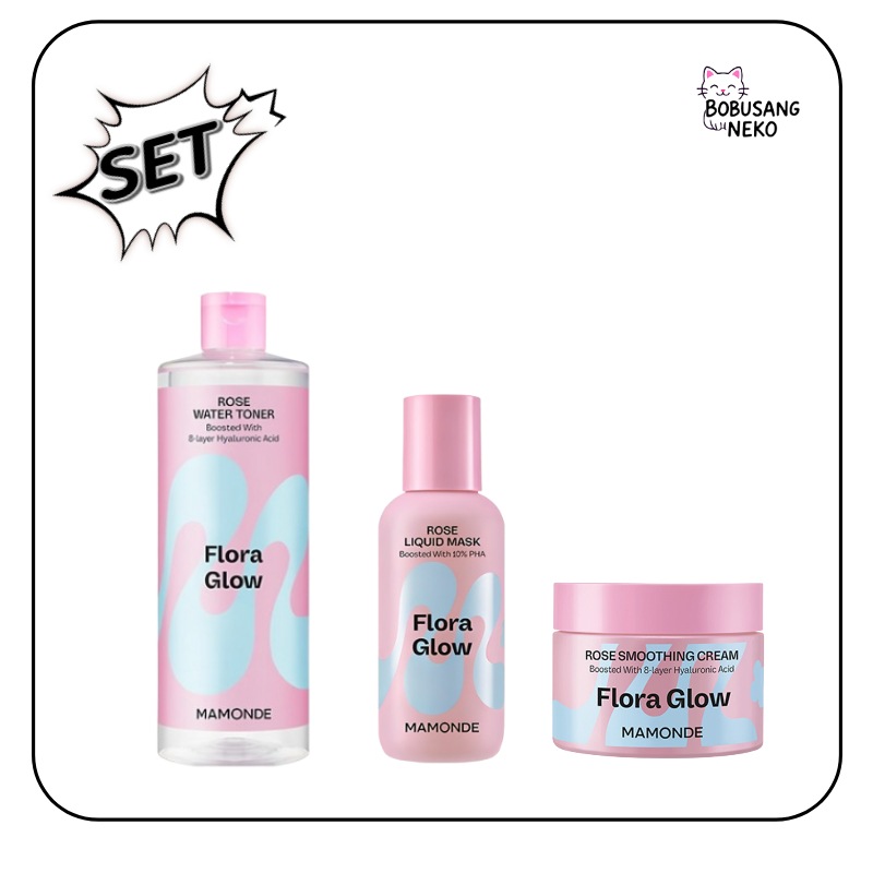 SET フローラ グロウ ローズ ウォーター トナー 500ml + リキッド マスク 80ml + スムージング クリーム 50ml 水分 ヒアルロン酸 保湿 乾燥 バラ水 低刺激 本当の水分光角質