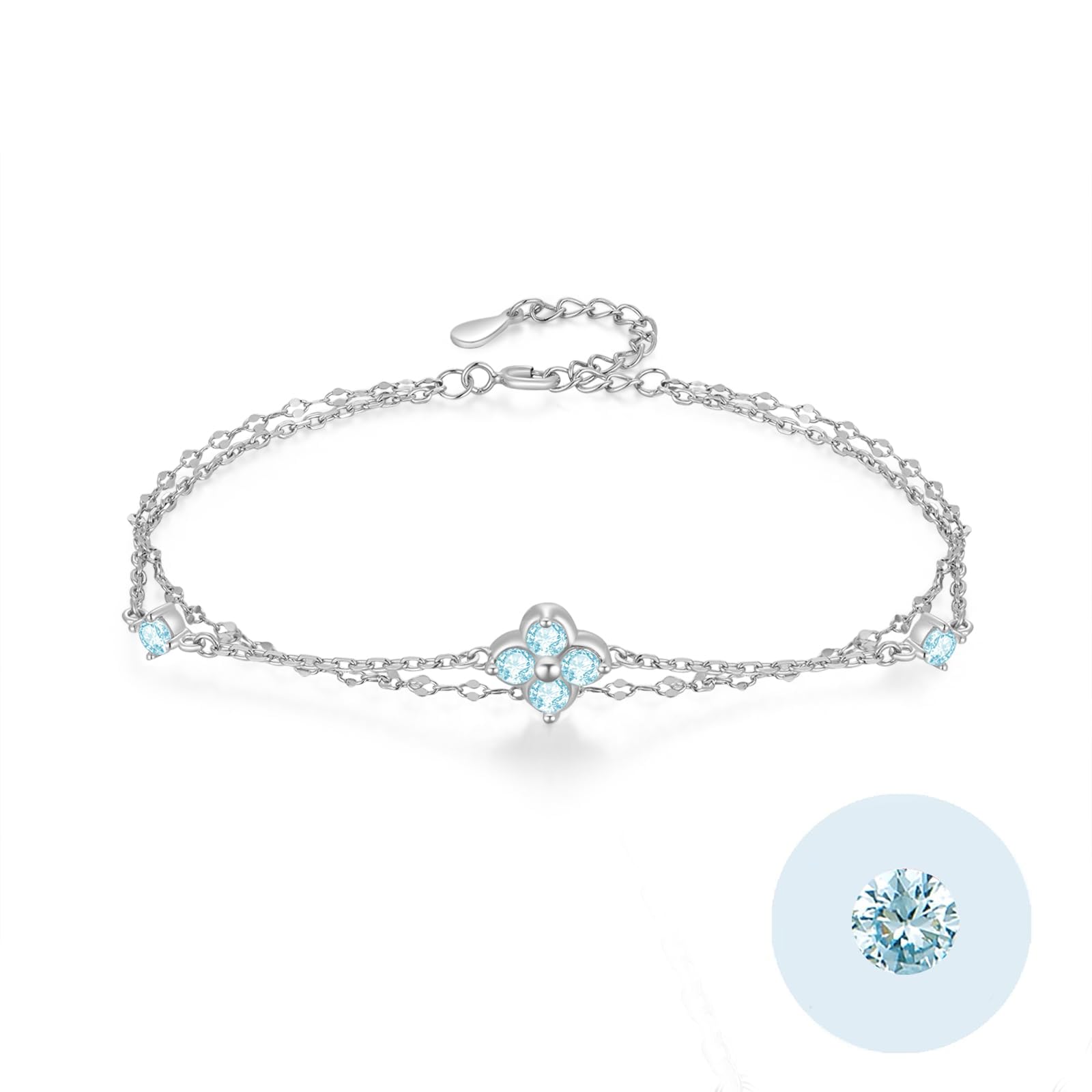 FH.bird アクアマリン ブレスレット レディース 四つ葉のクローバー シルバー925 金属アレルギー対応 水色 ブレスレット 夏 アクセサリー シンプル 誕生日 人気 4,767円