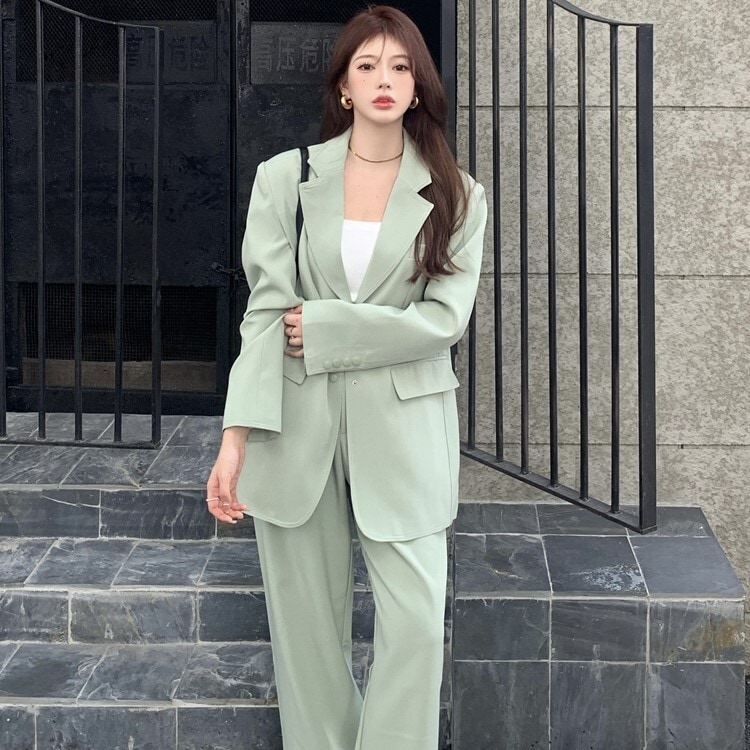 セットアップ スーツ ロング丈 長袖 スーツ襟 ストレート ワイド ハイウエスト ポリエステル ツーピース かわいい 大人可愛い きれいめ シンプル カジュアル 大人 おしゃれ かっこいい 大人女子