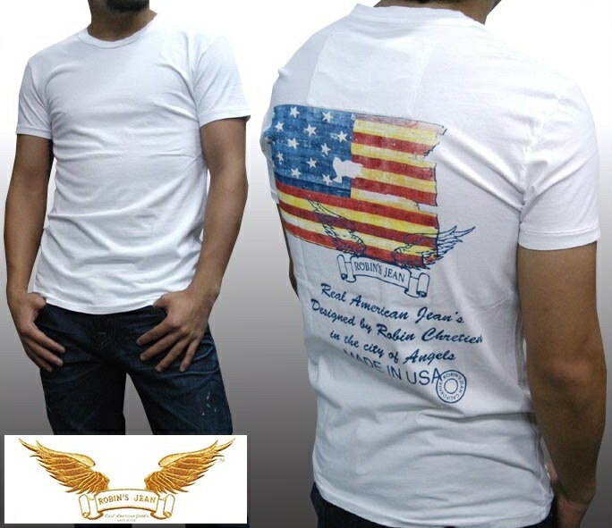 ロビンズジーン メンズ Tシャツ ROBIN S JEAN フラッグ ロゴ ホワイト 半袖 シャツ safari サファリ LEON レオン オーシャンズ 掲載 ジーンズ ブランド ロビンズジーンズ