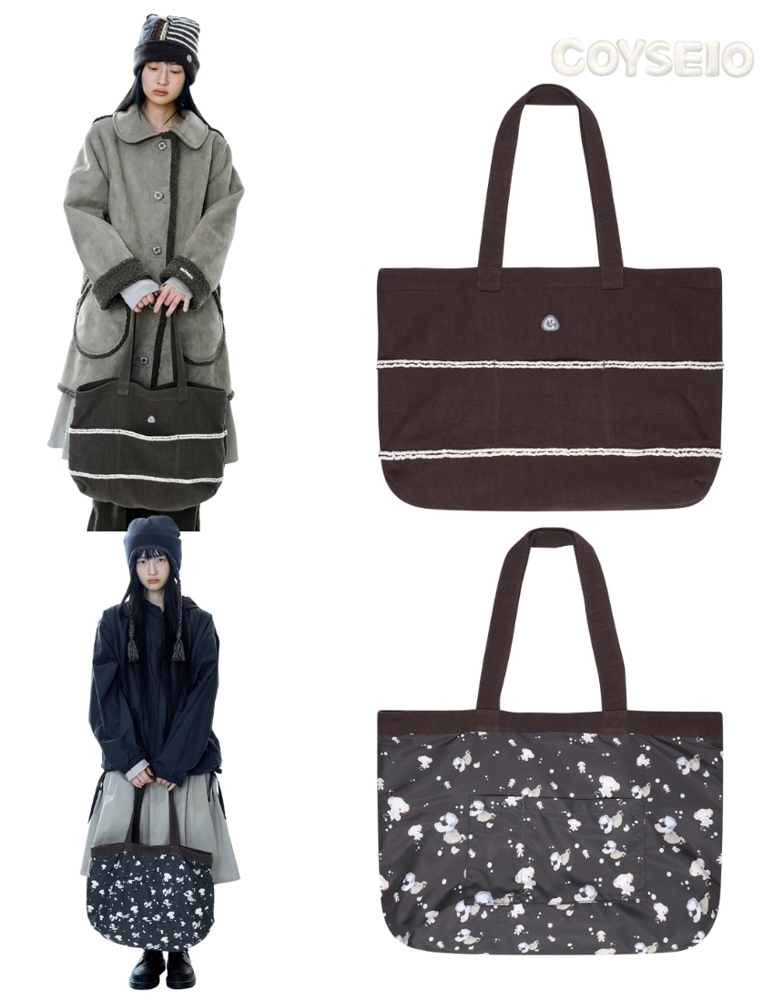 韓国限定 韓国人気 SNS 流行 ファッション トレンド ユニセックス バッグ ハンドバッグ MOKO REVERSIBLE TOTE BROWN