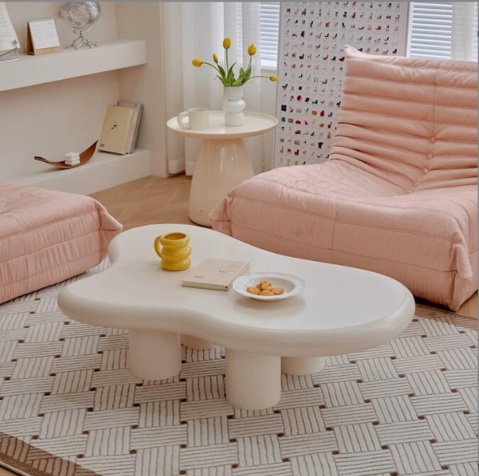 現代　円形テーブル クリーム スタイル コーヒーテーブル 雲感テーブル 北欧 リビング シンプル　お茶テーブル洗練された印象