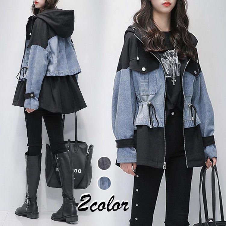デニムジャケット レディース デニムコート ジャケット ジップアップ パーカー 大きいサイズ ミディアム丈 春秋 オシャレデニムコート アウター 30代40代