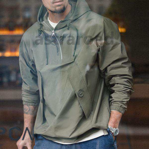 メンズ プルオーバーパーカー ウィンドブレーカー フード付き アウター ミリタリージャケット 防風 保温 軽量 ミリタリージャケット アウトドア