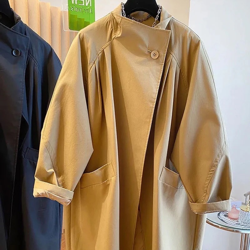 合わせやすい服で ロング 　韓国ファッション レディース トレンチコート 詰め襟 ゆったりする