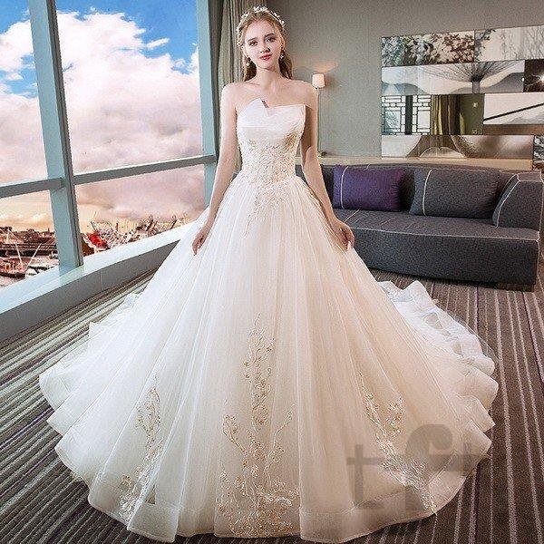 ウェディングドレス ウェディングドレス白 パーティードレス レース ビスチェタイプ 花嫁ロングドレス 結婚式 露背 二次会 お呼ばれ 挙式 姫系