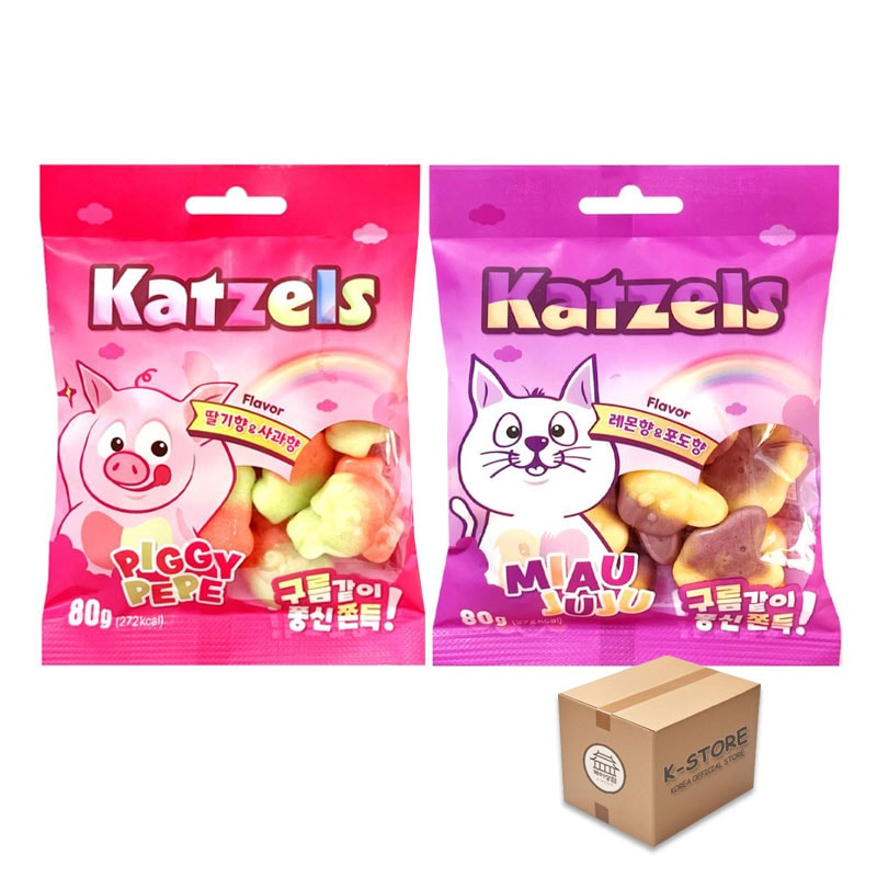 [業者向け] katzels カッジェルス (ミアウジュジュブ ドウ味 / ピギーペペ イチゴ味) 2種類の味 80g (12 x 8) / 1BOX