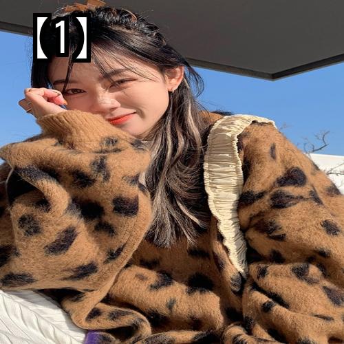 ヒョウ柄 ニット セーター レディース レオパード トップス 大きいサイズ ルーズ ファッション 長袖 茶色 白