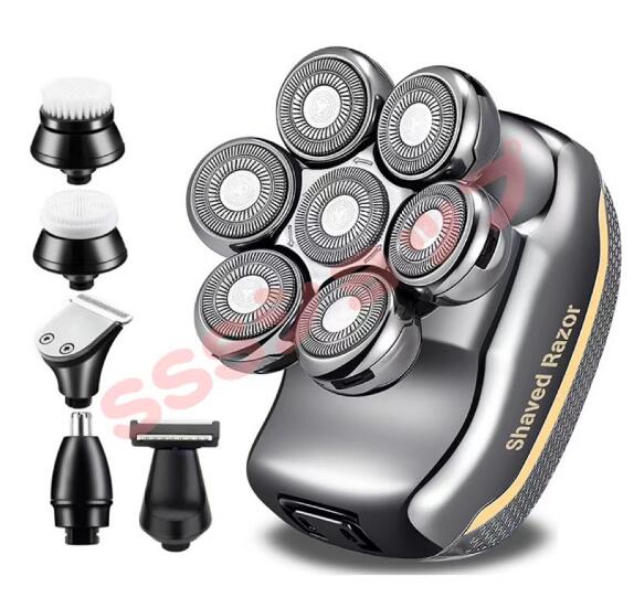 6-in-1 スキンヘッド用電気シェーバー 7D 回転式 メンズシェーバー スキンヘッド シェーバー 電気シェーバー 防水 Type-C充電