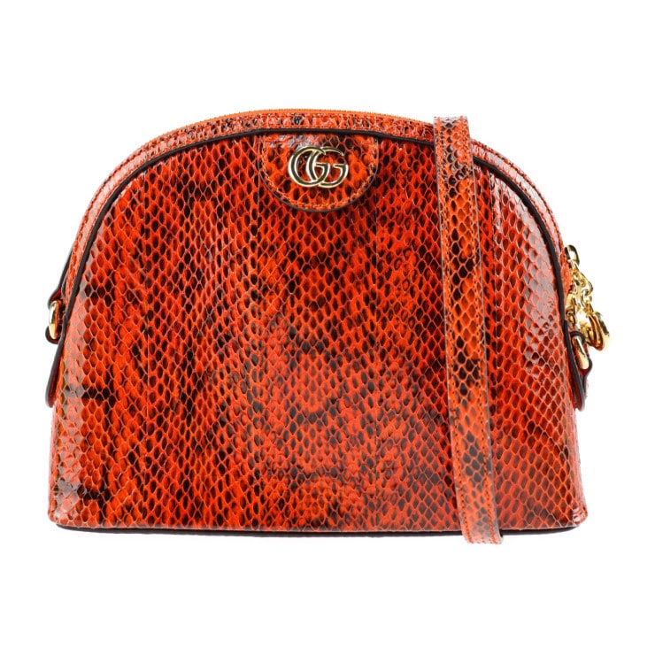 超美品 GUCCI グッチ ショルダーバッグ 499621 GGマーモント パイソン レッド系 ゴールド金具 ダブルG クロスボディ【本物保証】