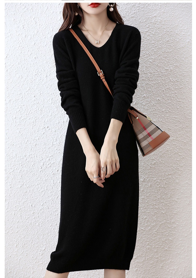 あったかスタイルアップピュアウールニットワンピース　マタニティウェア韓国ファッションOL通勤服　細見え服