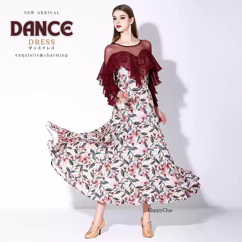 社交ダンス ドレス 衣装 競技ダンス 団体 ダンスドレス ロング 綺麗め 花柄 ダンスウェア ダンス衣装 テージ衣装 舞台 ダンス発表会 レディース ワンピース デモ用 スタンダードドレス ラテンドレ