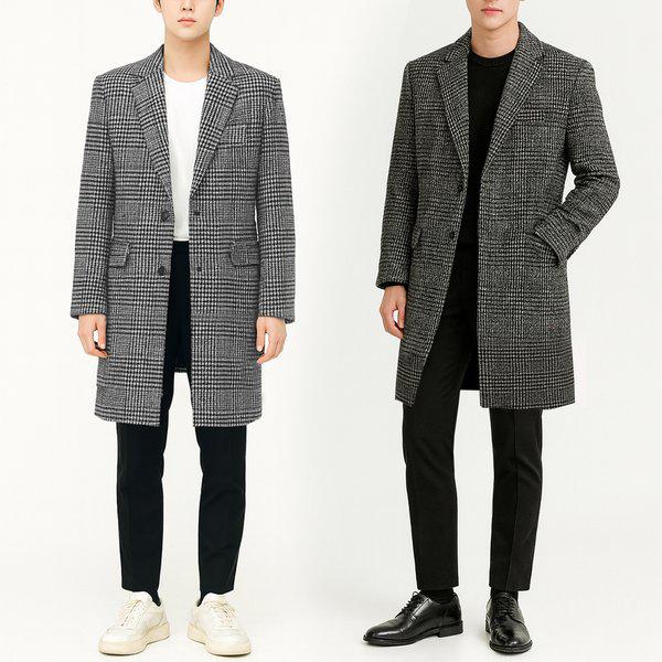冬のハウンドトゥース プレイド シングルハーフ ウールコート ダブルロング スーツ