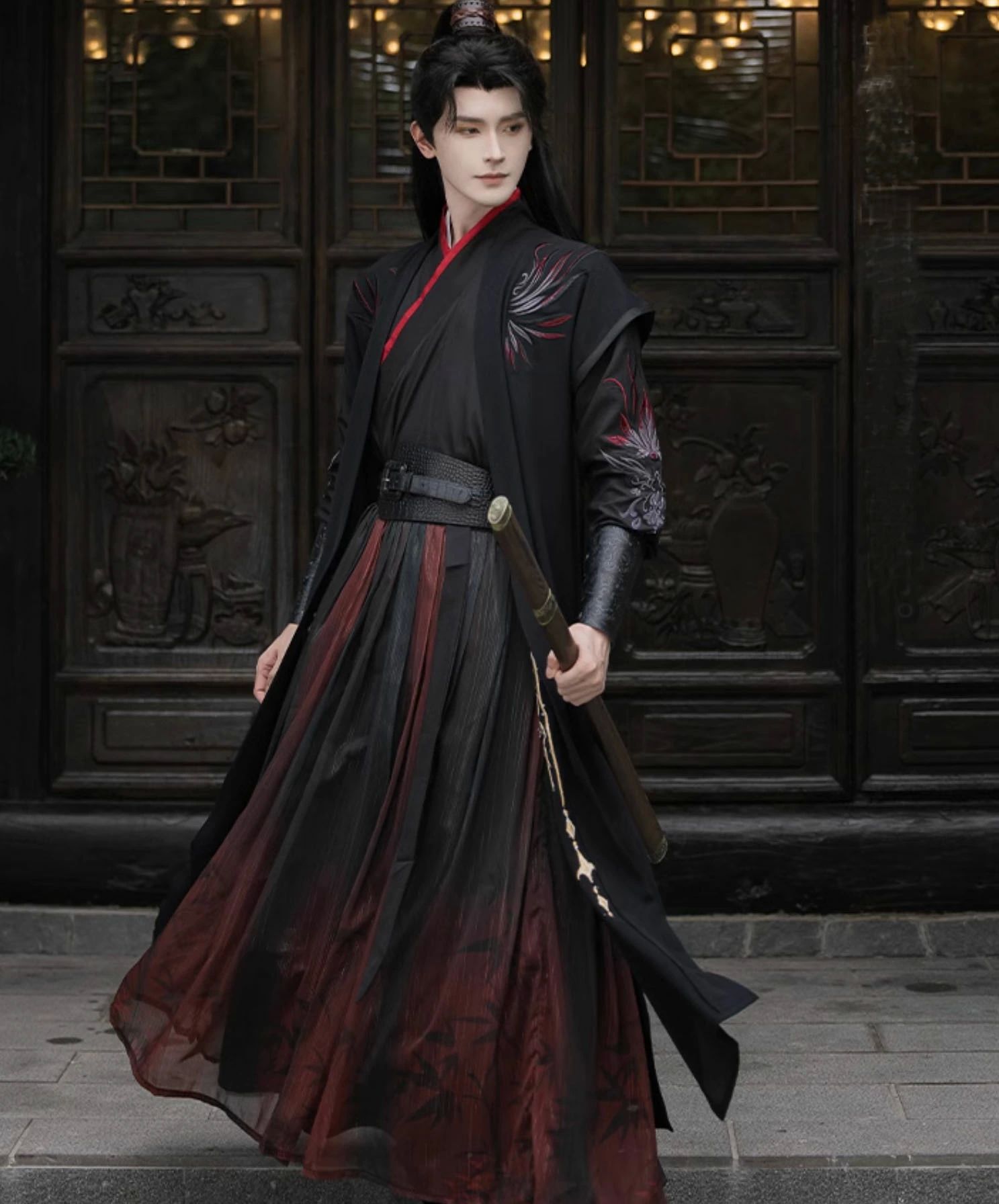 高品質新入 中華コスプレの剣士 武侠 侠客 レディース メンズ 漢服 グラデーション 羽織付き 交差襟 漢服5点セット 男女兼用 チャイナ服 大人