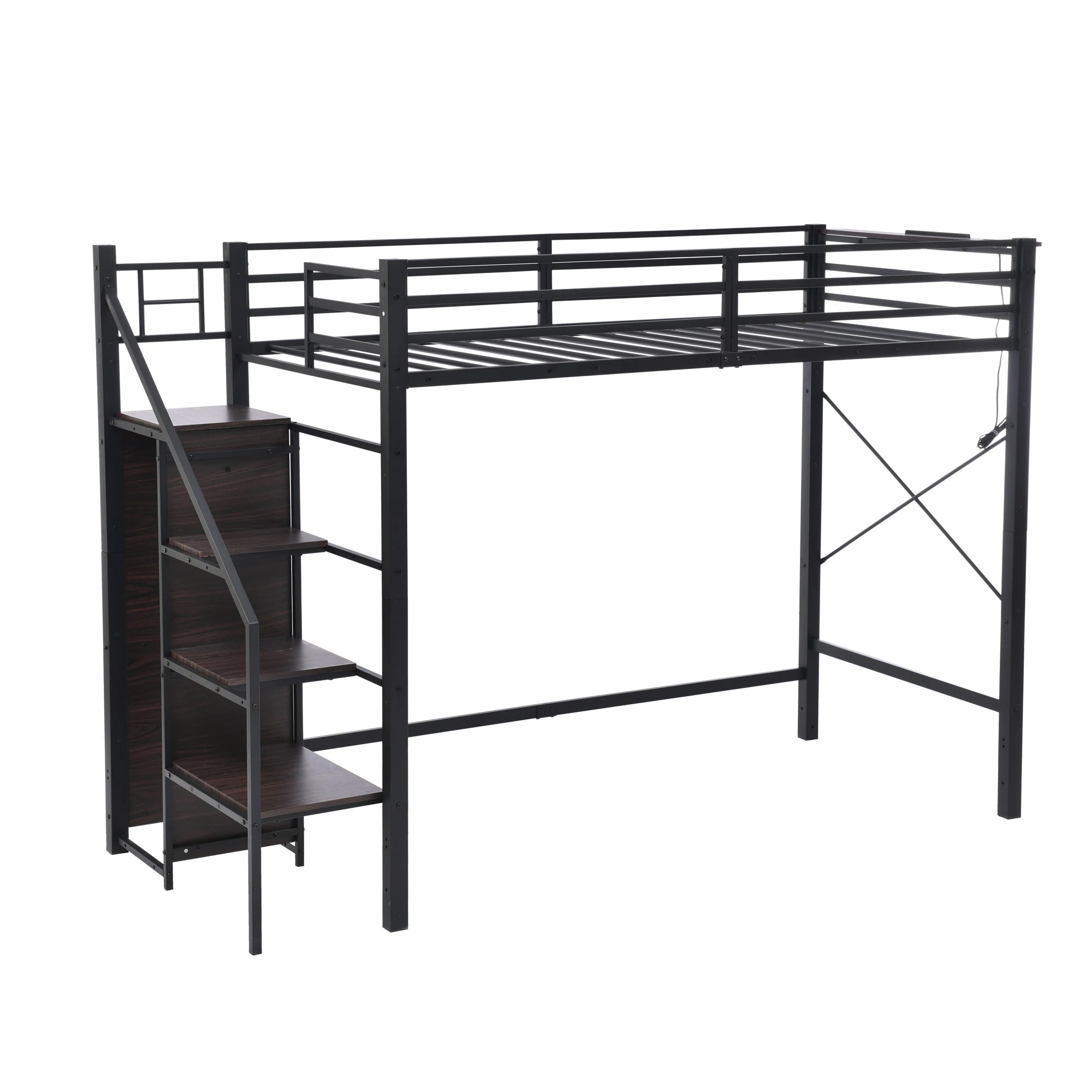 システムベット ロフトベッド シングル コンセント付き 収納付き ラック棚付き 耐荷重150kg 北欧風 二段ベッド 部屋二段ベッド スチール 耐震