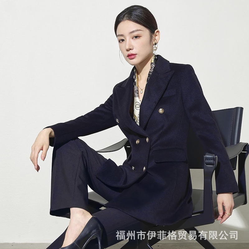 女性用ブラックプロフェッショナルウールコート冬新作ウールコート銀行ホテルフロントカスタマーサービス作業服