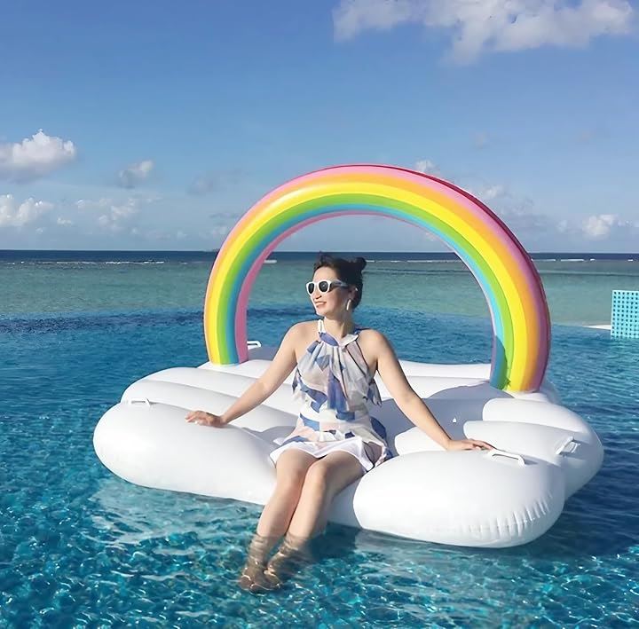 虹 浮き輪 レインボー 游泳圈 プール 海 遊び道具 大人 二人乗り 水遊び(虹, 210x145cm)