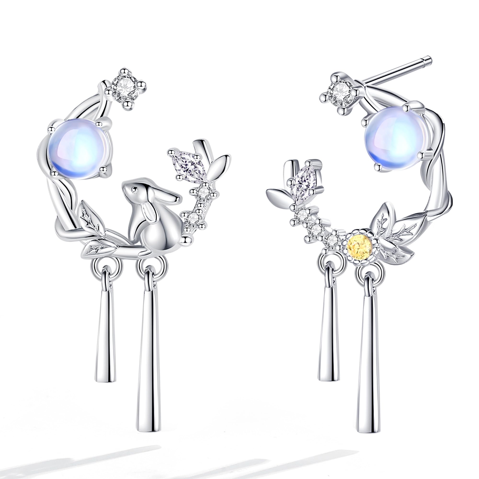 「シルバーサンダー」ピアス レディース 揺れる 可愛い フープ 6月 誕生石 ムーンストーン 月 うさぎモチーフ プラチナ色 シルバー925 金属アレルギー対応 幸運 お守り 人気 プレゼント ホワイ