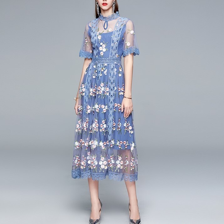 ドレス パーティードレス フェアリー シースルー 花 フラワー 刺繍 バタフライ 蝶々 透け感 妖精 5,863円