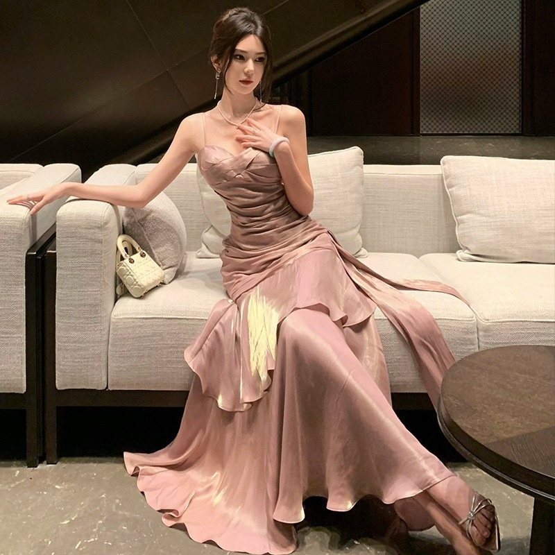 【急速出荷】送.料.無.料.ウエストフリルスカートリゾートロングスカートキャミソールワンピース