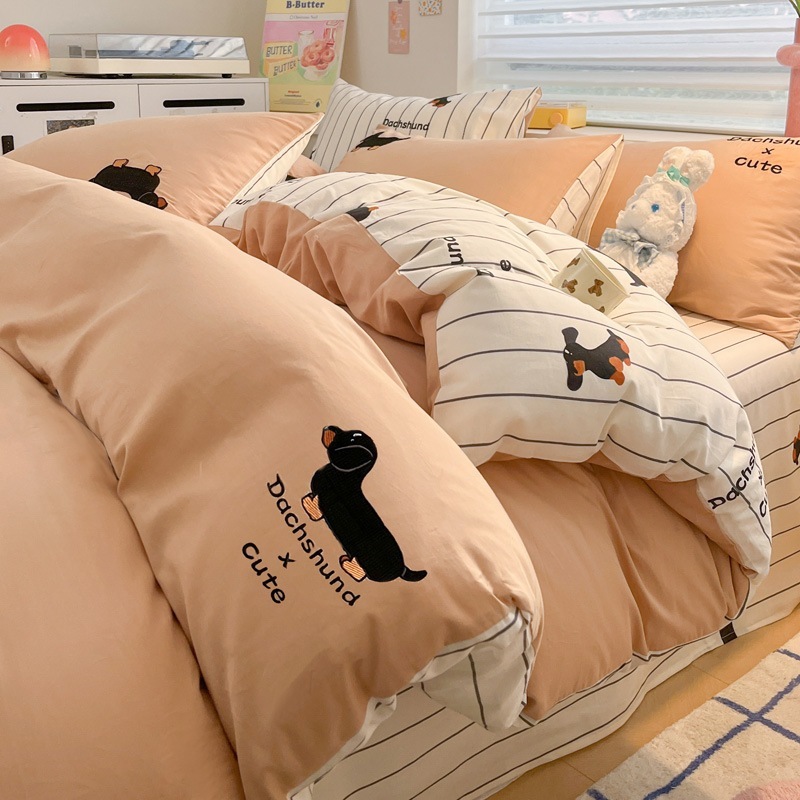 2025春純綿4点セット刺繍布団カバー40本全綿ベッド3点セットシーツ布団カバー