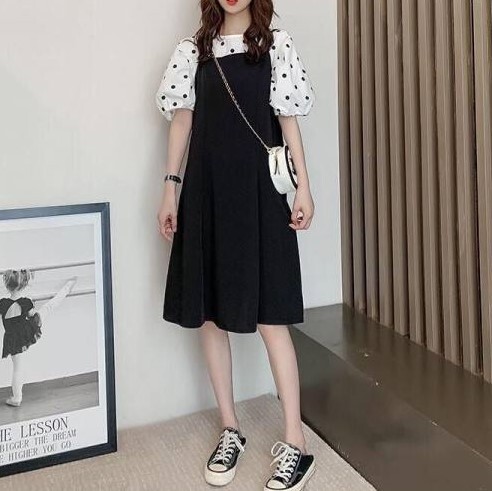 セットアップ ワンピース レディース カットソー M L XL 2XL 3XL 4XL 韓国 シャツ 大きいサイズ ジャンパースカート ひざ丈 ミディアム丈 半袖 かわいい 大人可愛い カジュアル