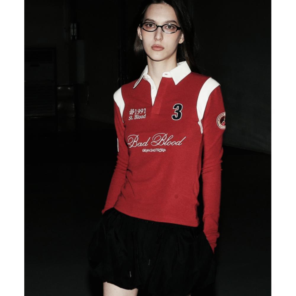 BADBLOOD Saint Blood Rugby Shirt Slim Fit Red w-tee25-03