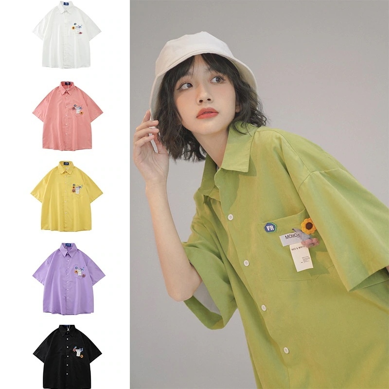 オーバーサイズシャツ 半袖 レディース ゆったりトップス 男女兼用 シャツメンズ ストリート系ファッション カップル服