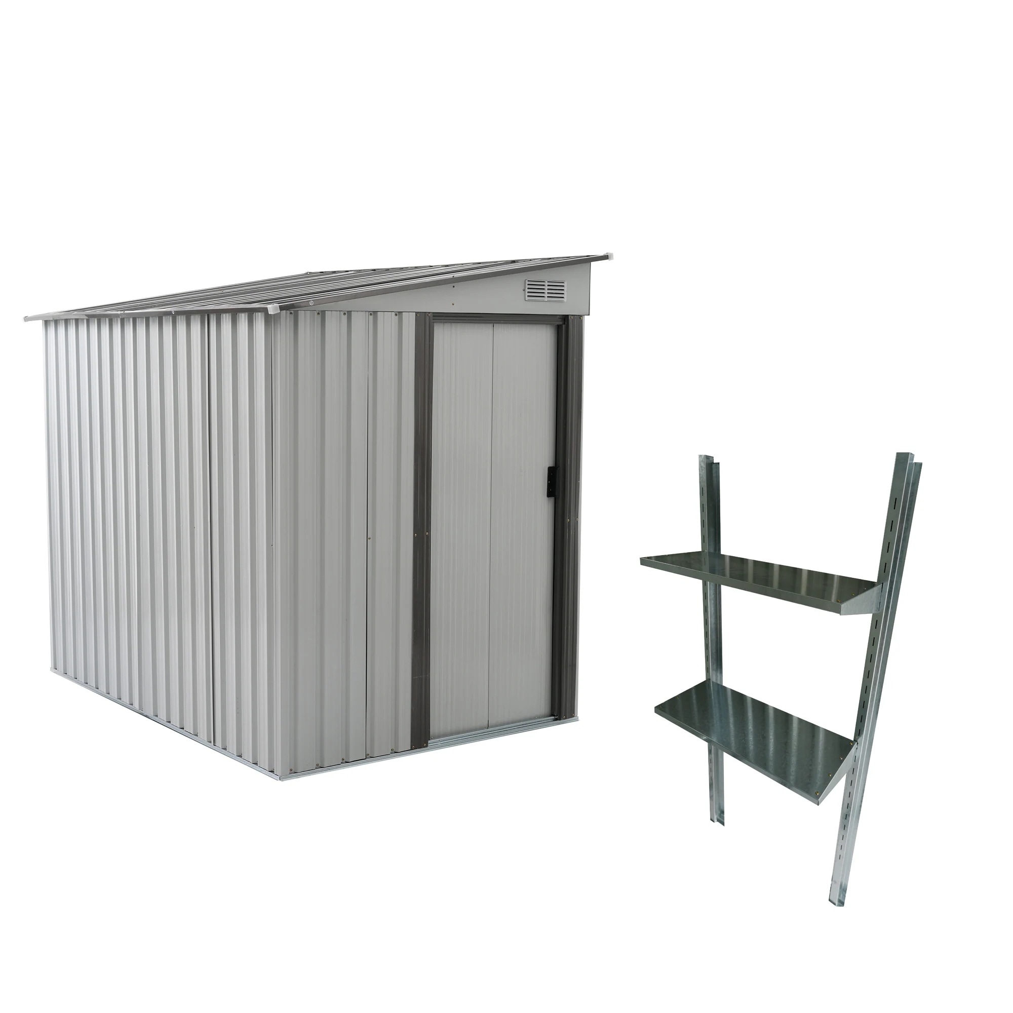 1861【可動棚付き】物置 屋外 スチール 倉庫 戸外収納庫 幅153*奥行き206*高181 可動棚付き 物置き おしゃれ 大型 収納庫 屋外物置 防さび ベランダ 防水 ドア 引戸 スチール物置