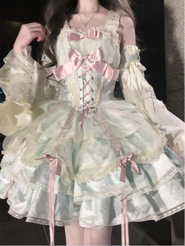 グリーンロリータ JSK 甘くてスパイシーな純粋な欲望優しいバレエスタイル誕生日ロリータスカートサブカルチャースパイシーガールチュチュスカート
