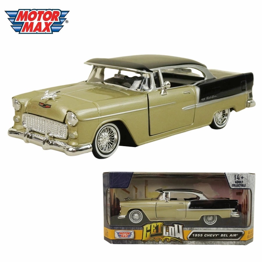 ダイキャスト 1/24 箱入り ミニカー1955 CHEVY BEL AIR MOTOR MAX GETLOW 1:24 DIE-CASTシボレー ベルエアー BLACK/GOLD ブ