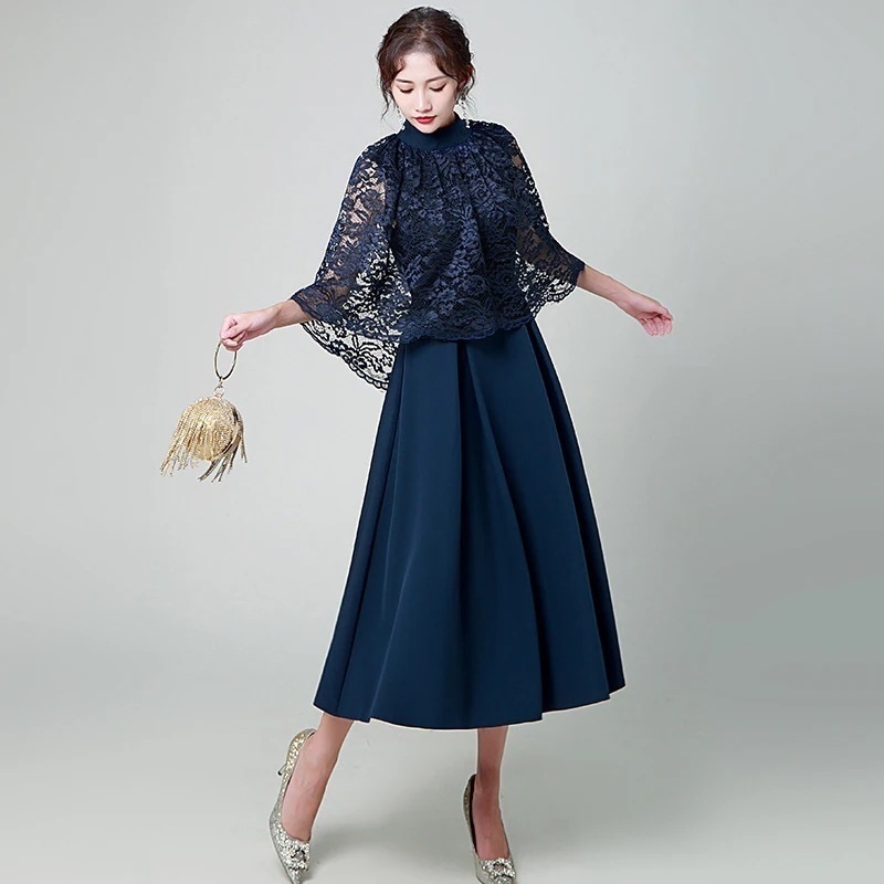 ロングドレスパーティードレス結婚式ウェディングドレス袖ありフレア上品着痩せ