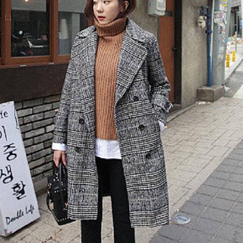 カッコいい チェックグレン チェック ロング チェスターコート カジュアル 秋冬　F-017