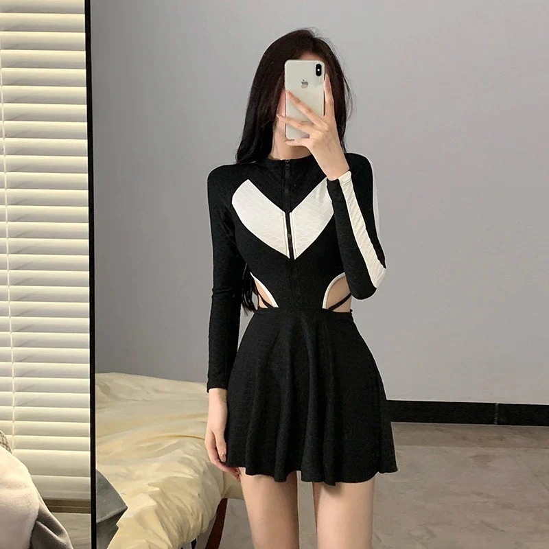 【限定大特価】25 露出を控えた バックオープンバイカラー ファッション ビキニ 韓国スタイルアップ 海プール可愛い海水浴花 大タンキニセパレート人女子水着付き レディース スリーブ