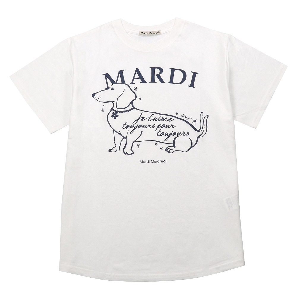 Tシャツ TSHIRT SWING THE TAIL DDANJI FLOWER CHOKER IVORY NAVY 半袖 レディース 韓国 ファッション アパレル 犬 ダックスフント