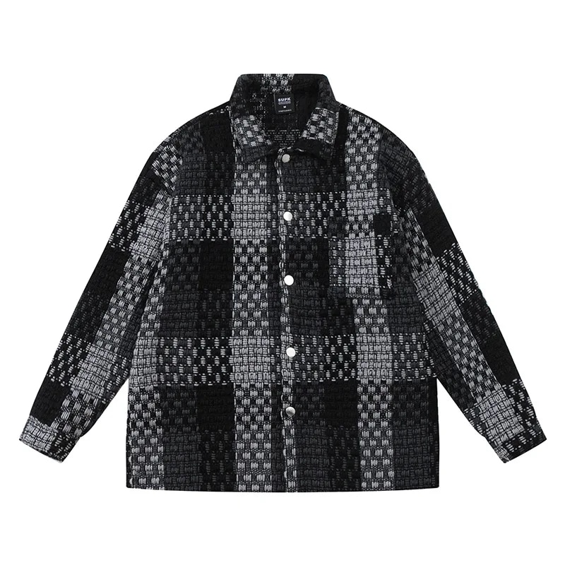 4013.0 56% OFF男性用レトロウールチェック柄ジャケット,カラーブロックチェック柄コート,原宿アウター,オーバーサイズ,織りシャツ,カジュアルコート - AliExpress